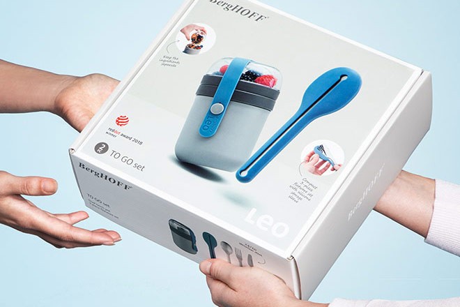 A BergHOFF gift box handed over as a corporate gift