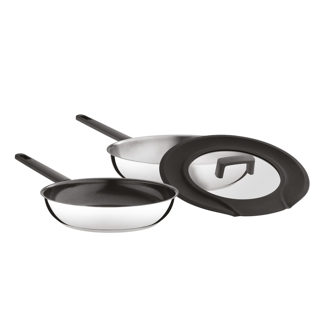 BergHOFF 3-Piece Frying Pan Set - Non-Stick Uqonic Downdraft Pans with Universal Silicone Glass Lid