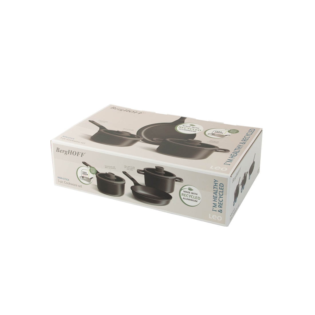 BergHOFF 5-Piece Cookware Set - Uqonic Downdraft Series with Non-Stick Coating and Glass Lid with Strainer