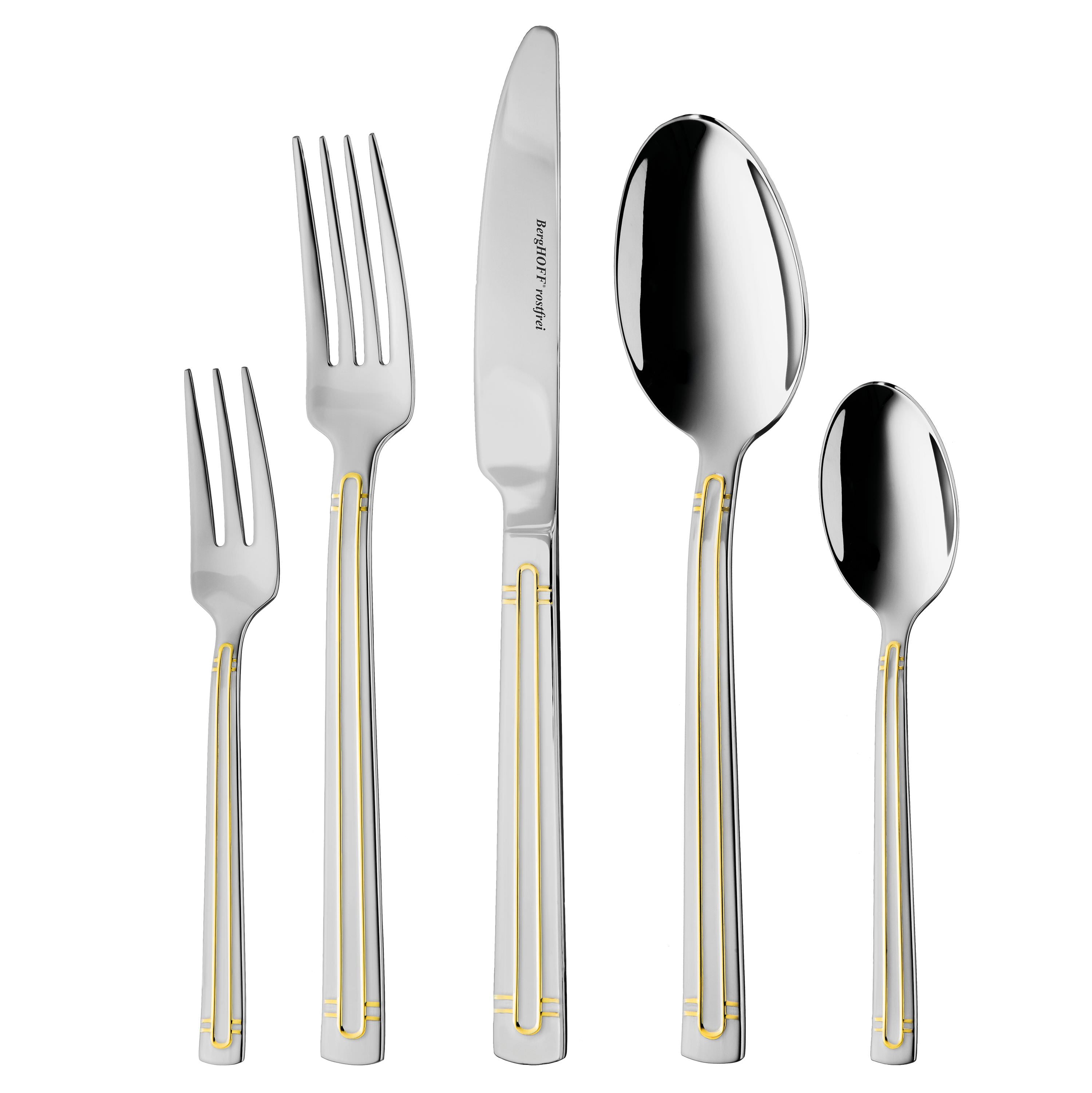 BergHOFF 30-pc Flatware Set - Heritage Series with Gold Lined Handles and Balanced Grip