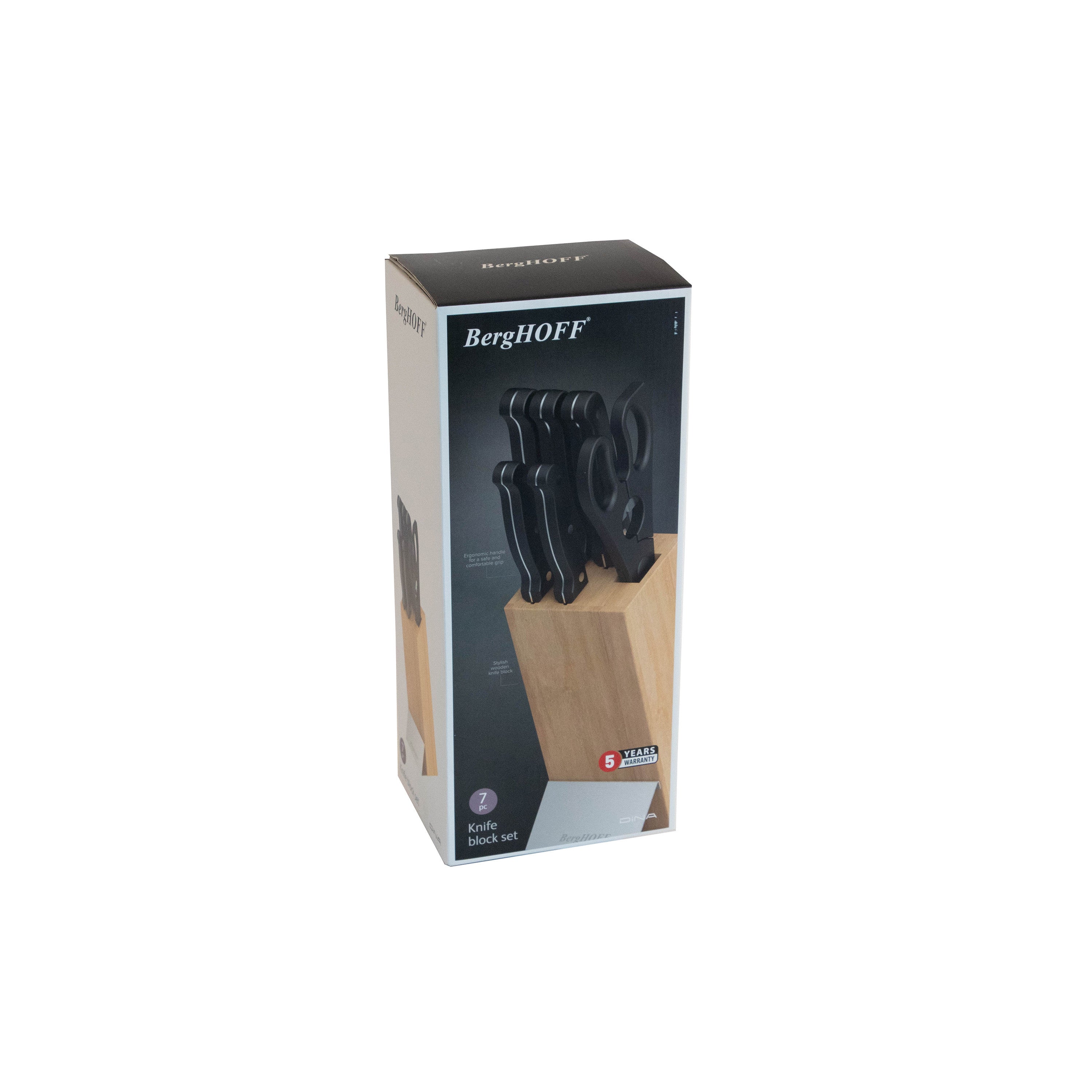 BergHOFF 7-Piece Knife Block Set - Pica Series with Bamboo Block and Hand-Sharpened Stainless Steel Blades