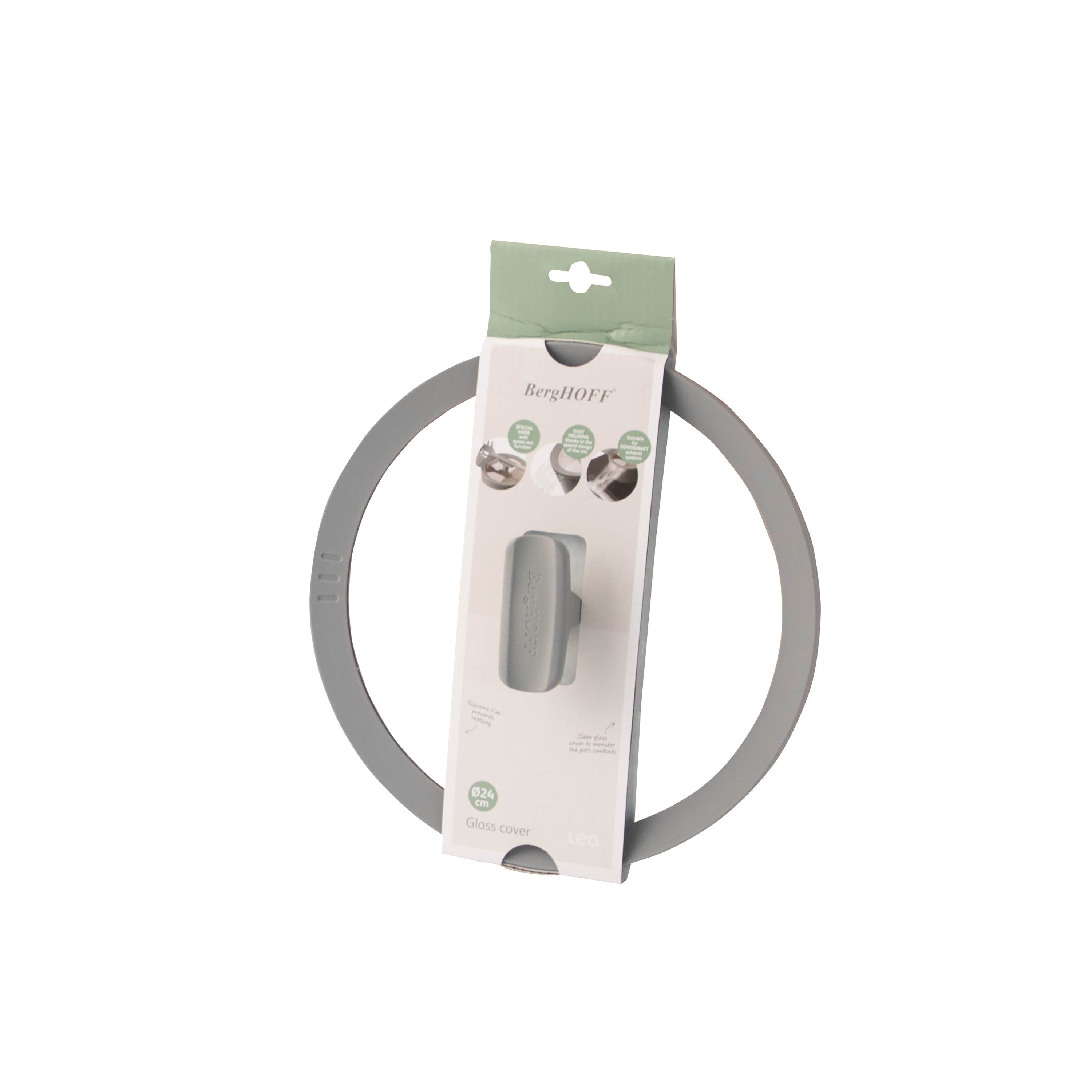 BergHOFF 24cm Glass Lid - Balance Moonmist with Draining Hole, Anti-Rattle Rim & Spoon Rest