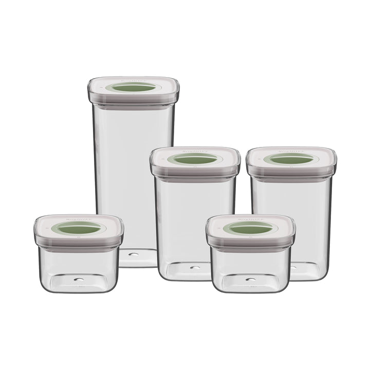 BergHOFF 5-Piece Smart Seal Food Container Set - 2x 0.4L, 2x 1L, 1x 1.6L Stackable Boxes