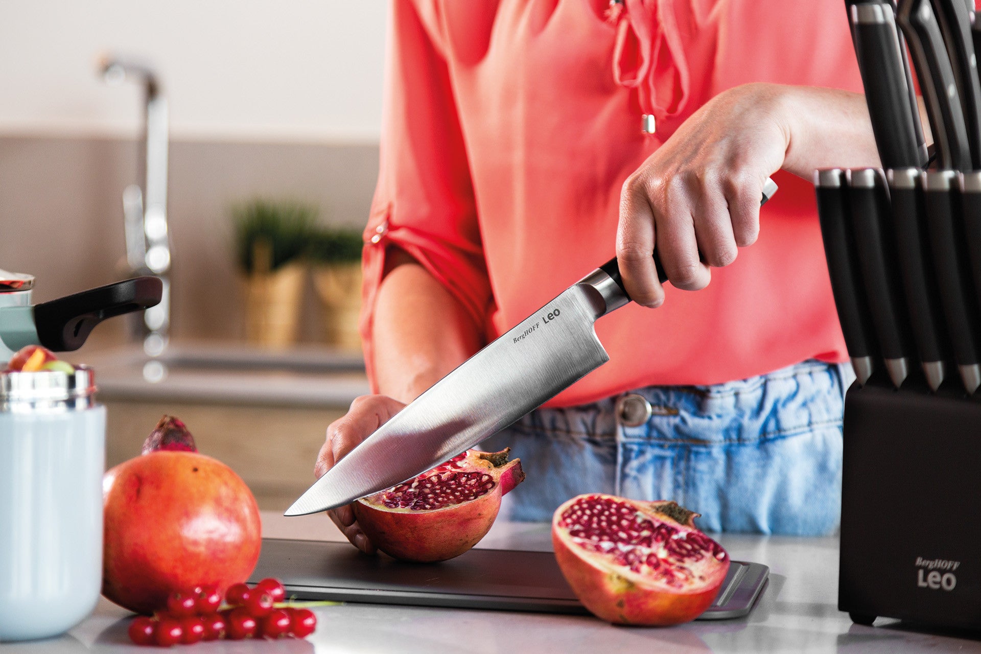 BergHOFF Chef's Knife 20cm - Graphite Series with Curved Tip and Wide Blade for Mincing and Light Cleaving