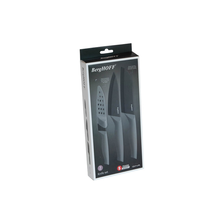 BergHOFF 3-Piece Knife Set - Vector Series with Non-Stick Stainless Blades, Soft-Grip Handles and Sheaths
