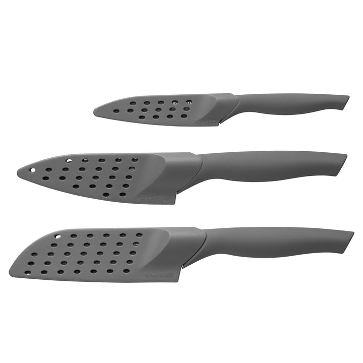 BergHOFF 3-Piece Knife Set - Vector Series with Non-Stick Stainless Blades, Soft-Grip Handles and Sheaths