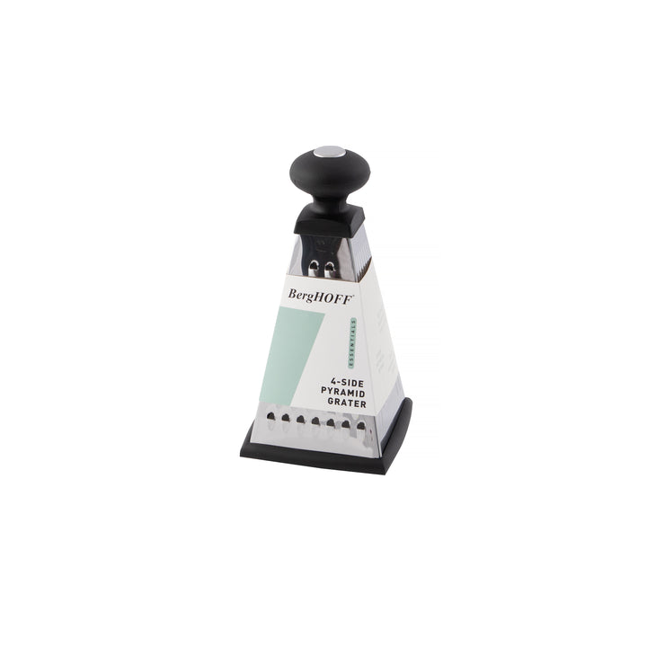 BergHOFF 4-Side Pyramid Grater - Stainless Steel with Soft-Touch Handle and Rubber Base for Zesting and Slicing