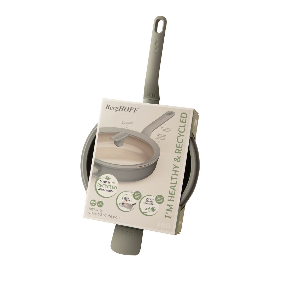 BergHOFF 26cm Covered Sauté Pan - Balance Moonmist with Glass Lid & Ceramic Non-Stick, Induction Safe