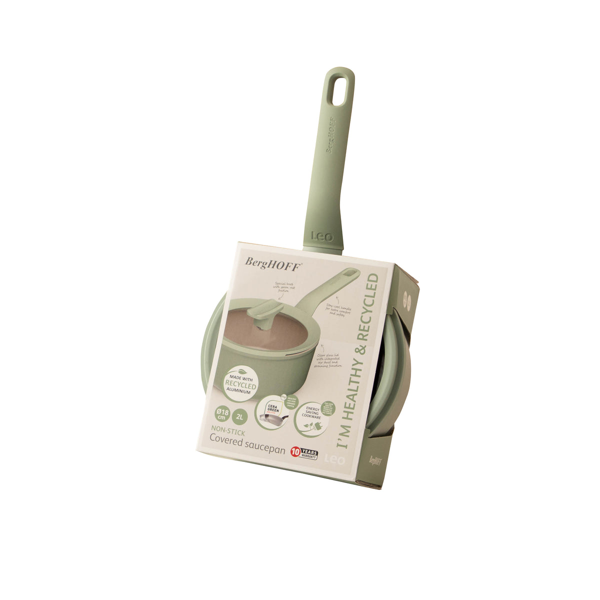 Balance антипригарный ковш с крышкой 18 см, Sage – 3
