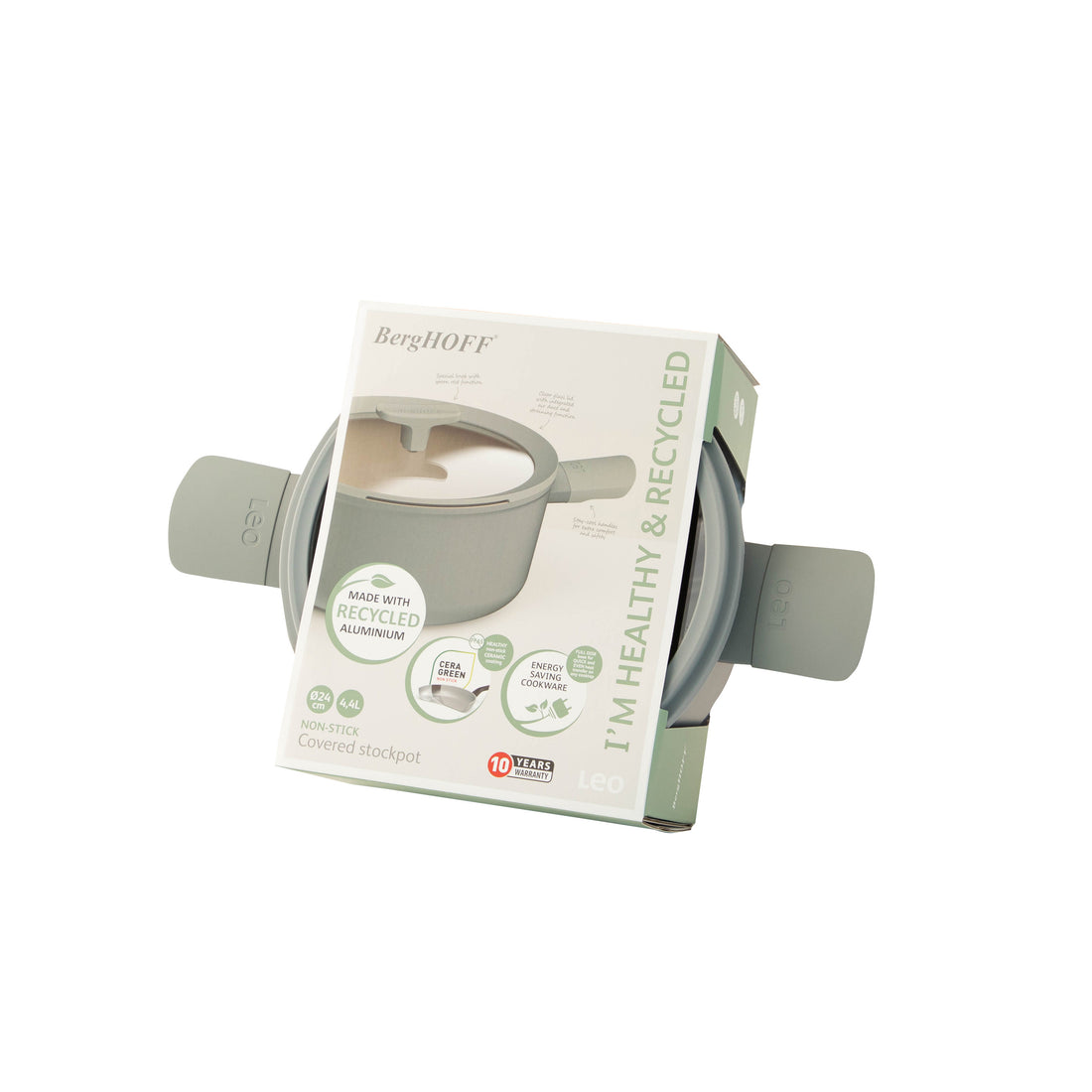 BergHOFF 24cm Covered Stockpot – Balance Moonmist with Straining Lid &amp; Healthy Ceramic Coating