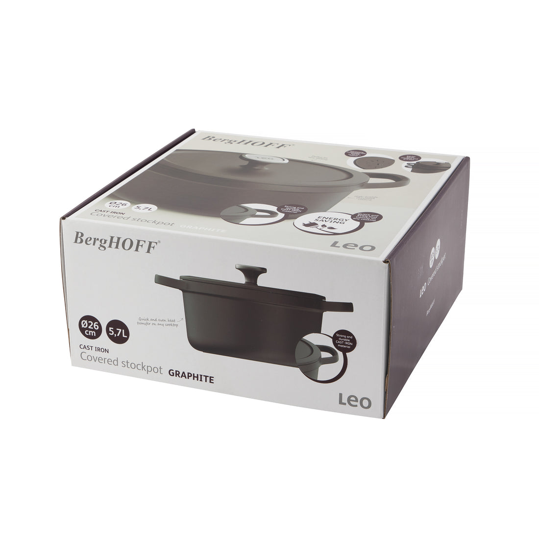 BergHOFF 26cm Cast Iron Stockpot - Graphite Series with Basting Lid for Slow Cooking