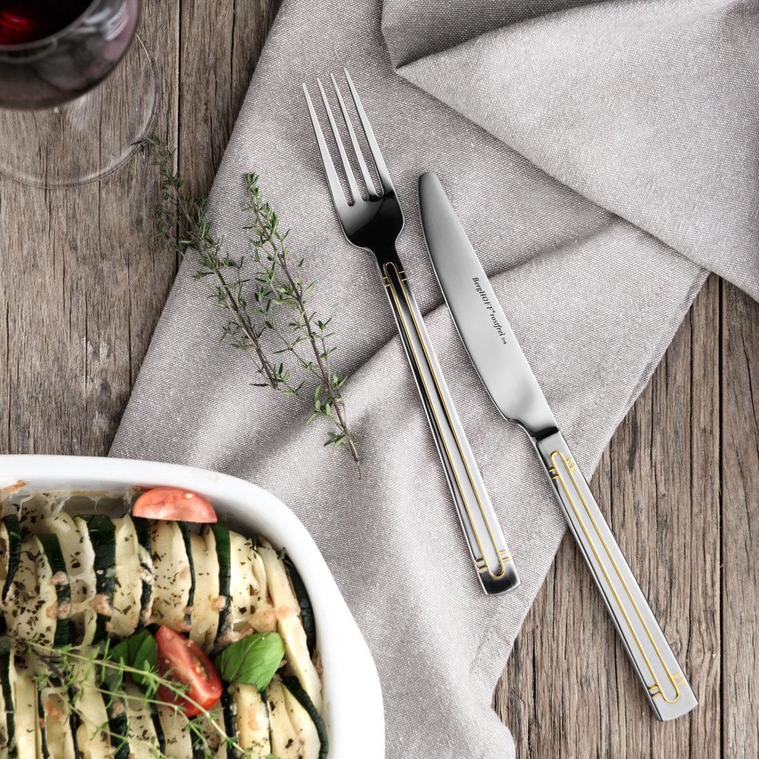 BergHOFF 30-pc Flatware Set - Heritage Series with Gold Lined Handles and Balanced Grip